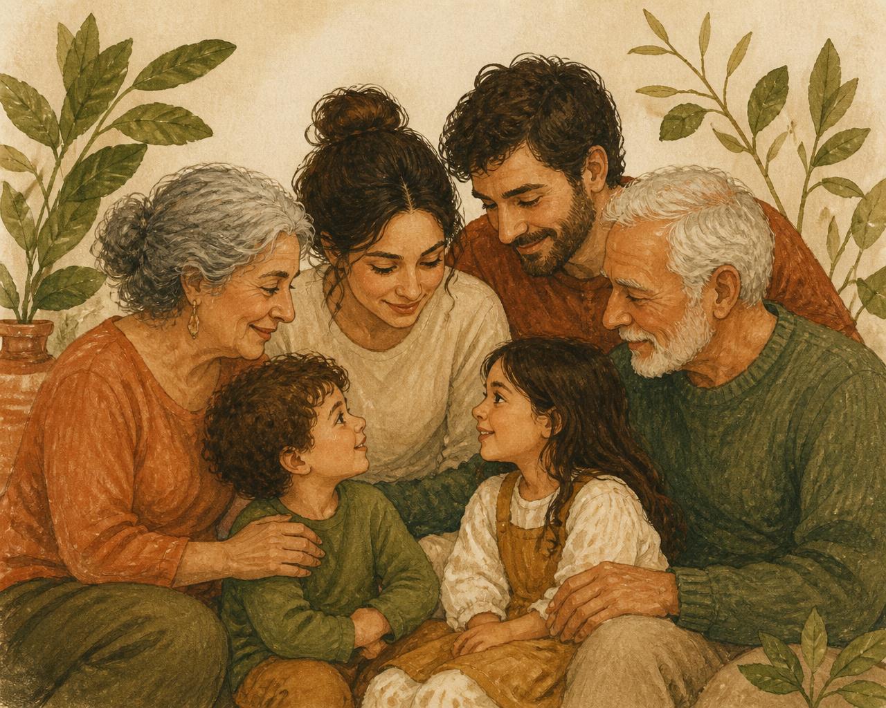 A multi-generational family gathered close together